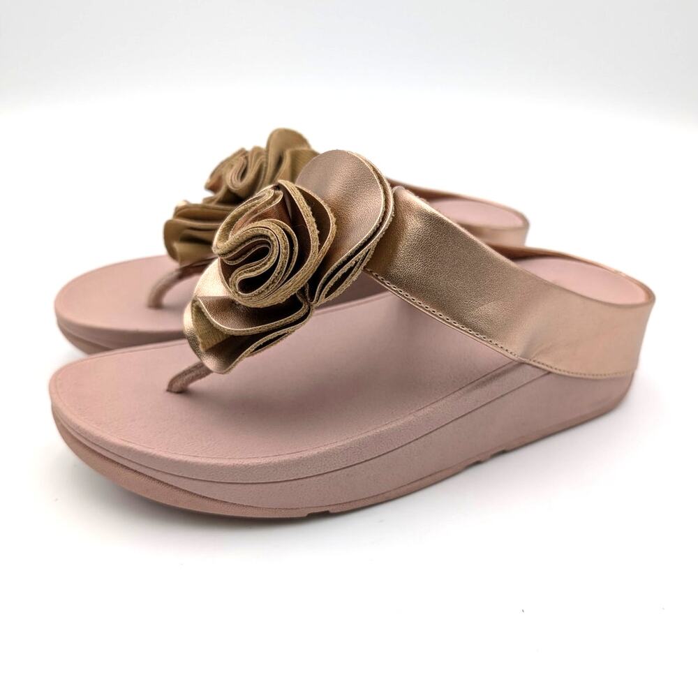 FitFlop Florrie Toe-Thong Wedge Sandal Women's Rose Gold Size US5 EU36